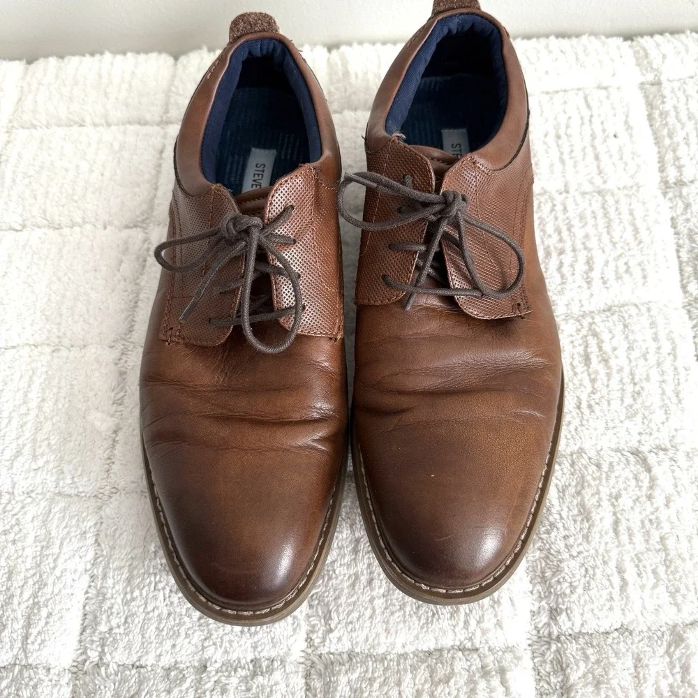 Steve Madden P-HAUT Mens Brown Leather Dress Shoes 10 Lace-up Oxfords Casual